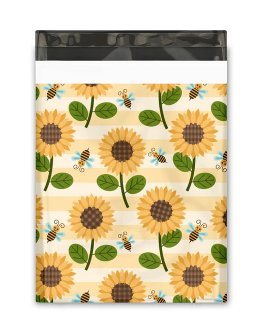 10x13 Sunflowers and Bumble Bees Designer Poly Mailers Shipping Envelopes Premium Printed Bags