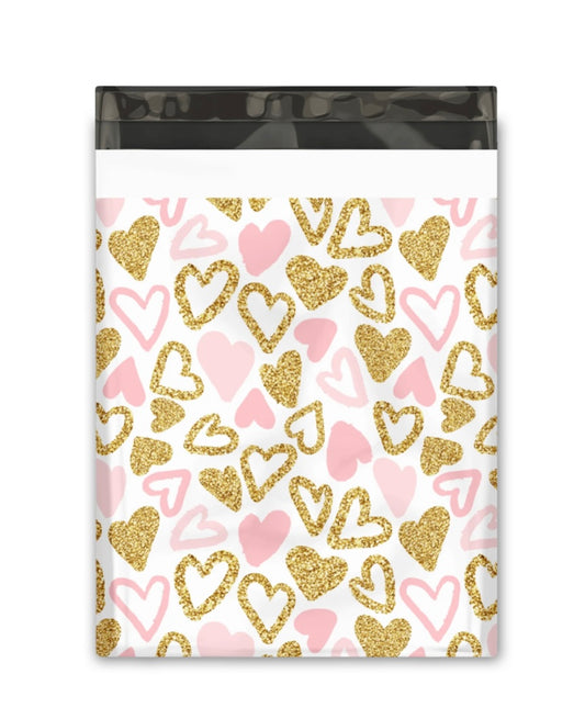 10x13 Pink Hearts Designer Poly Mailers Shipping Envelopes Premium Printed Bags