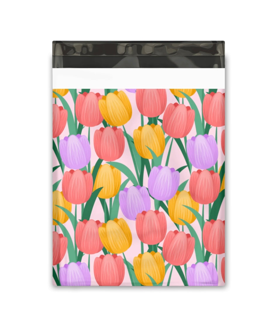 10x13 Trendy Tulips Designer Poly Mailers Shipping Envelopes Premium Printed Bags