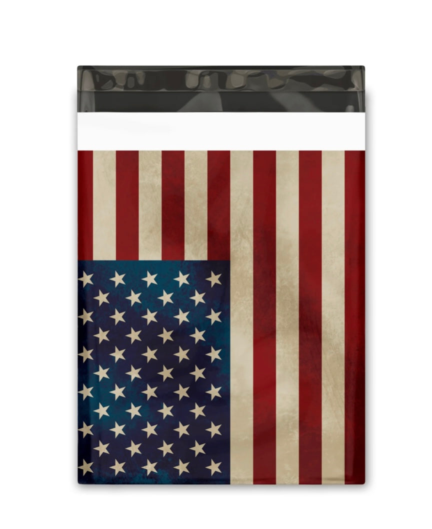 10x13 Rustic American Flag Designer Poly Mailers Shipping Envelopes Premium Printed Bags